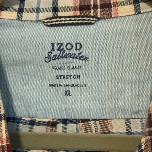 Izod Men's Casual Plaid Shirt - Red, Blue, and White - Picture 3 of 5